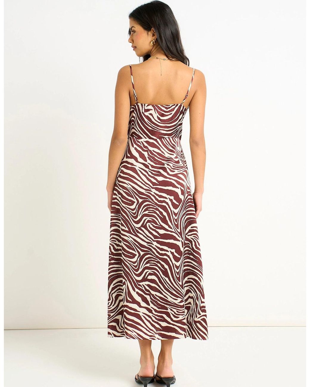 Gini London White Burgundy Zebra Cowl Neck Midi Dress