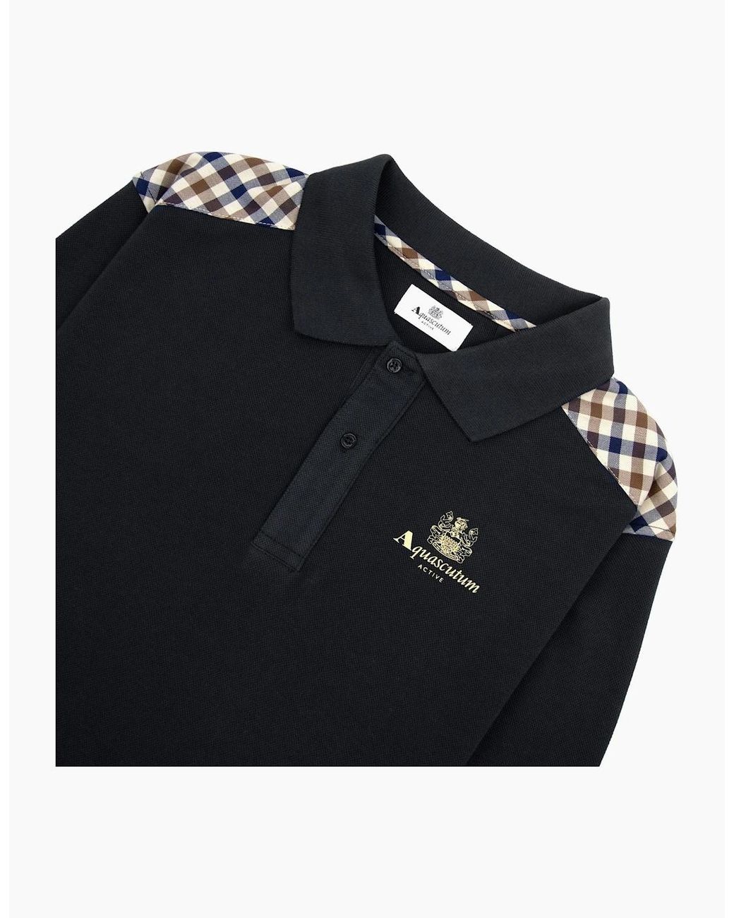 Aquascutum Black Stripes Piquet L/S Polo 16 for men