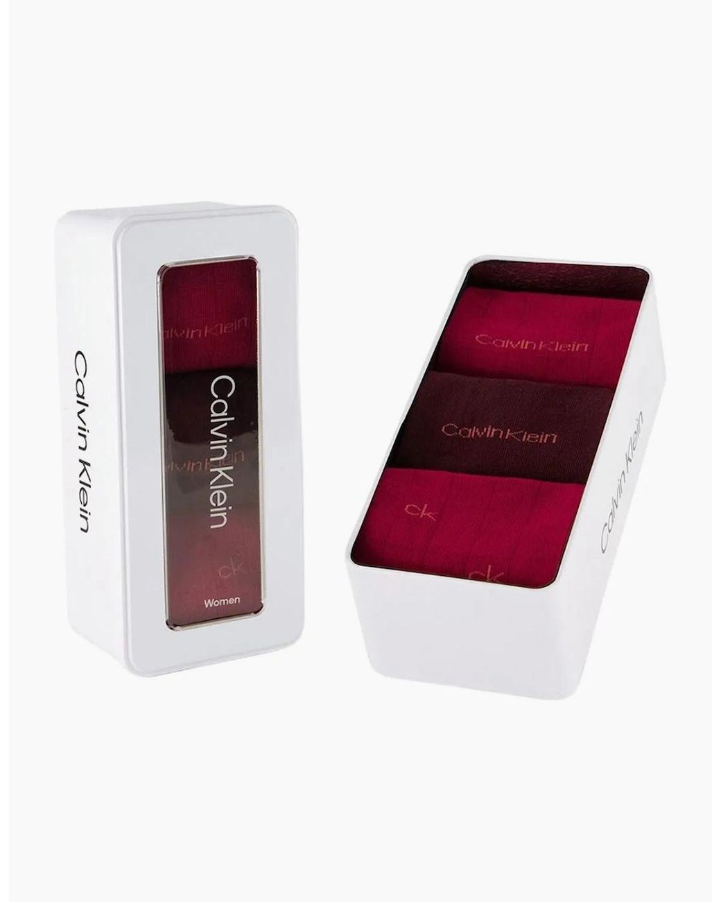 Calvin Klein Red 3-Pack Allover Logo Socks Gift Tin, Berry