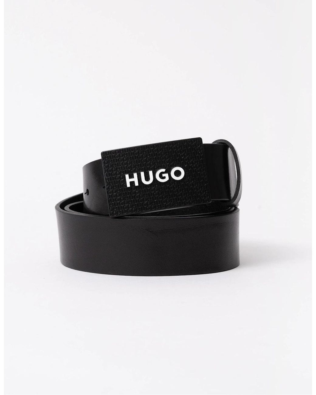 Boss Black Hugo Gilao Matte Leather Belt With Branded Plaque Buckle for men