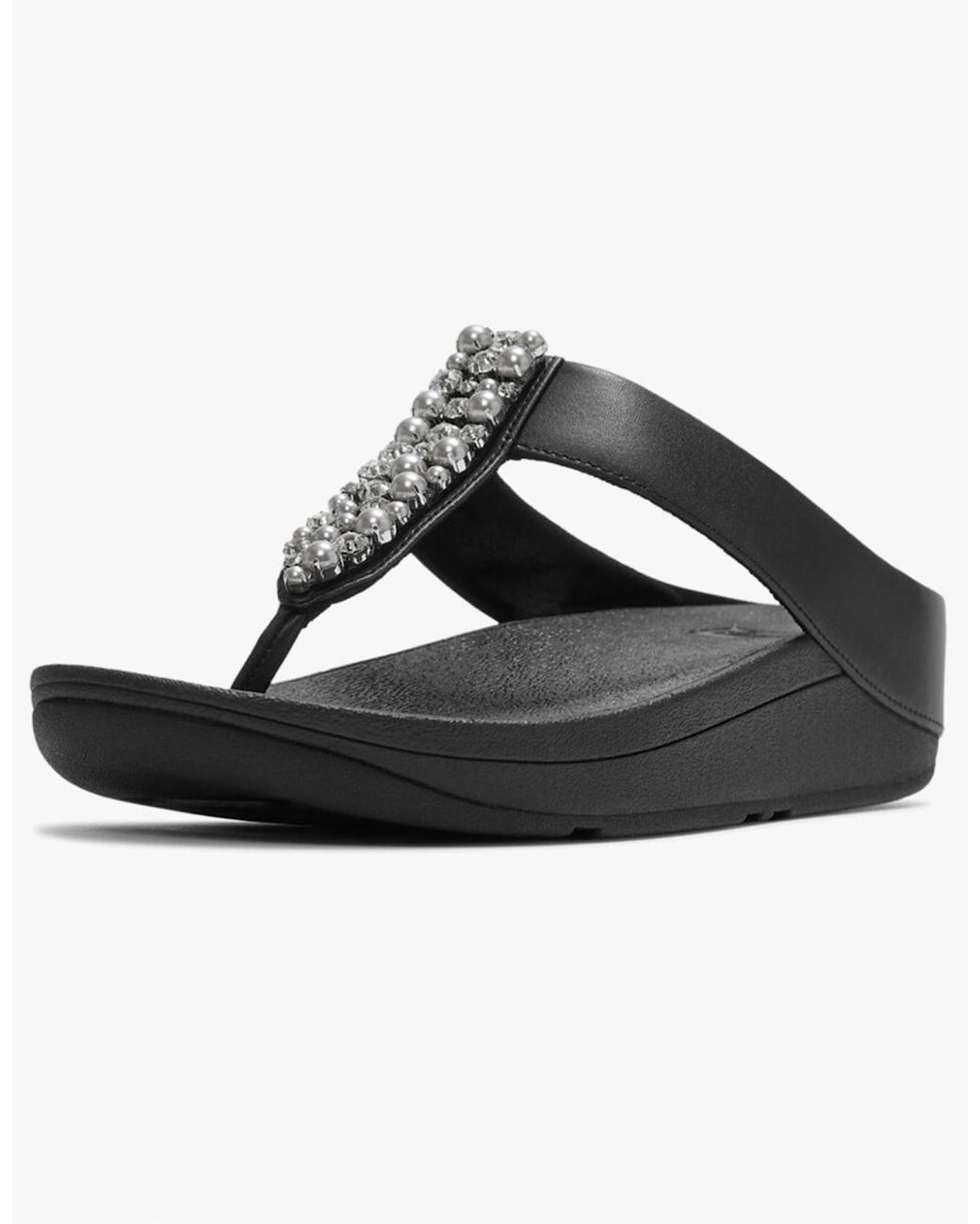 Fitflop Black Fino Pearls-And-Crystal Toe-Post Sandals