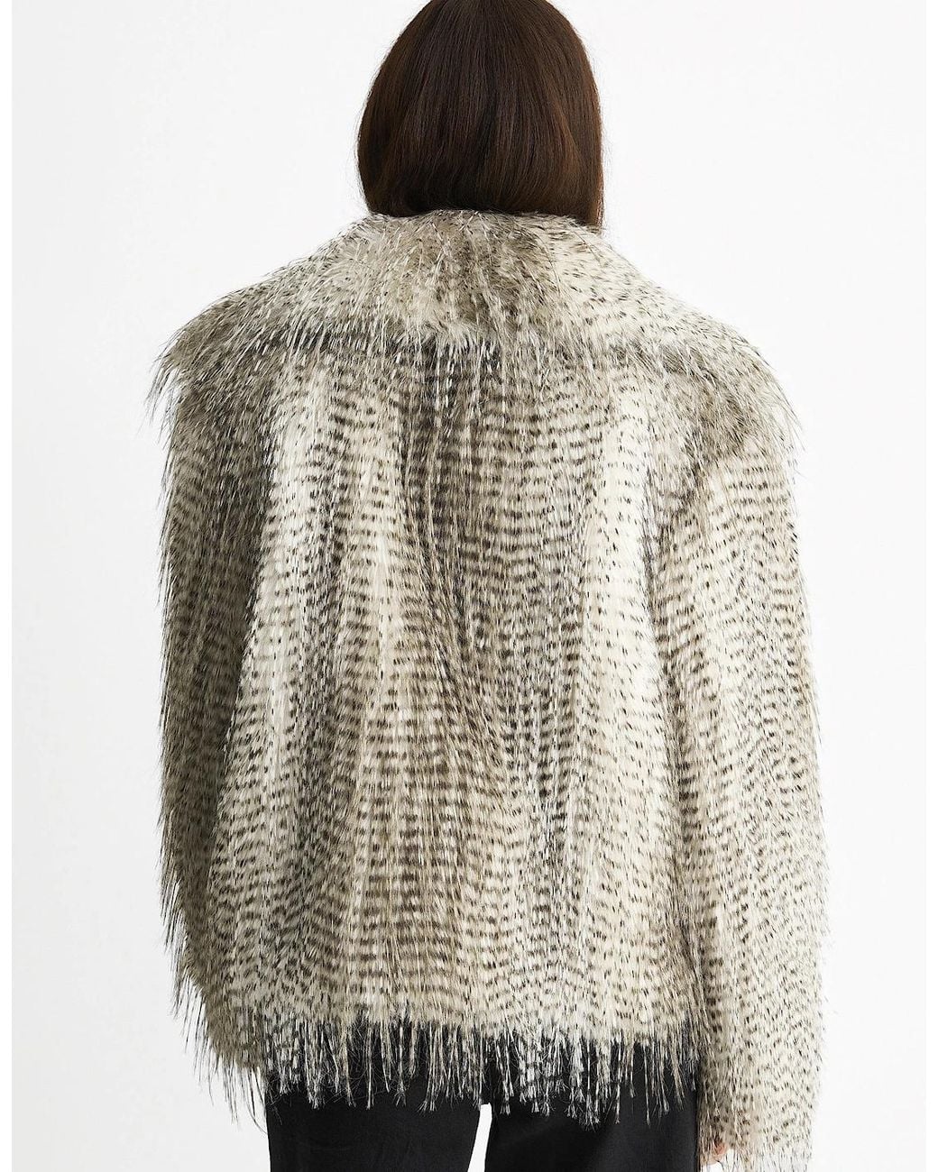 Gini London Pink Snow Leopard Faux Fur Short Jacket