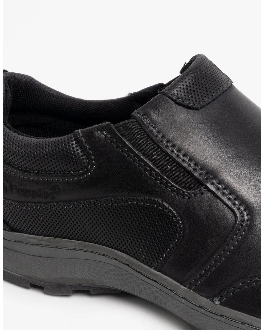 Hush Puppies Black Jasper Leather Slip On Shoes for men