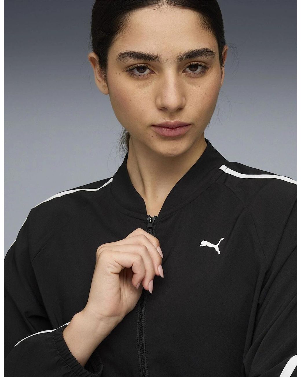PUMA Black Floral Ribbon Woven Full Zip Tracksuit Top