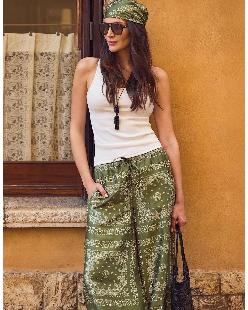 Ro&zo Green Bandana-Print Trousers