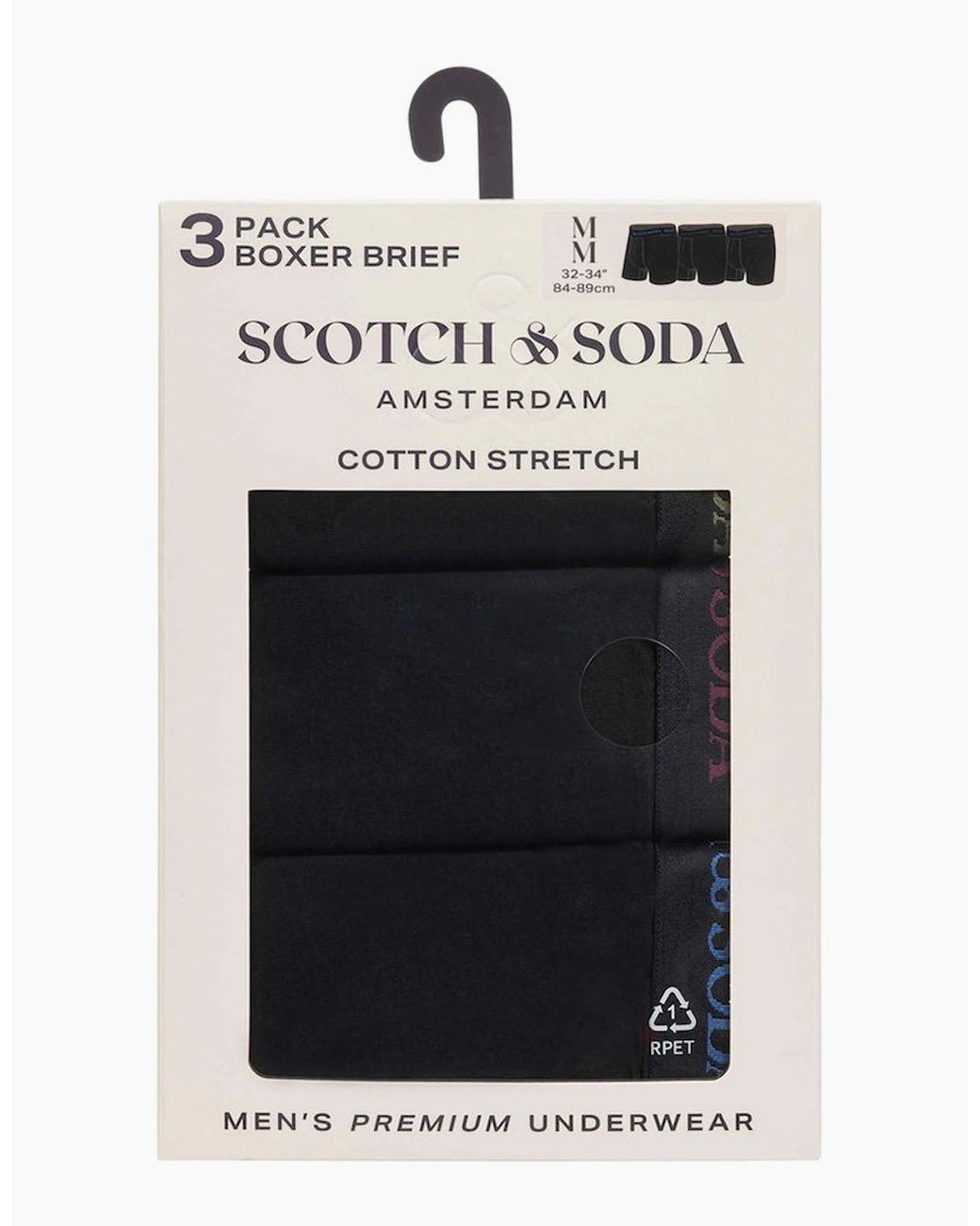 Scotch & Soda Black Solid Cotton Stretch 3 Pack Boxer Brief for men