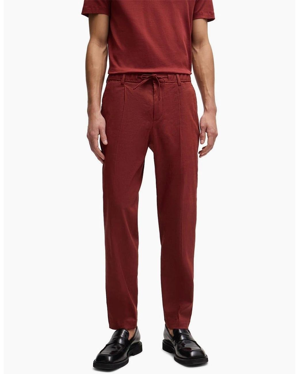 Boss Red Perin Solid Patterned Straight Trousers for men