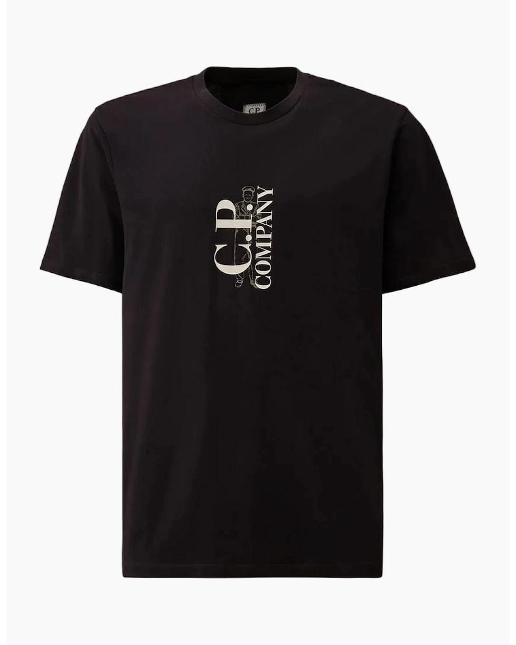 C P Company Black Vertical Logo Print T-Shirt for men