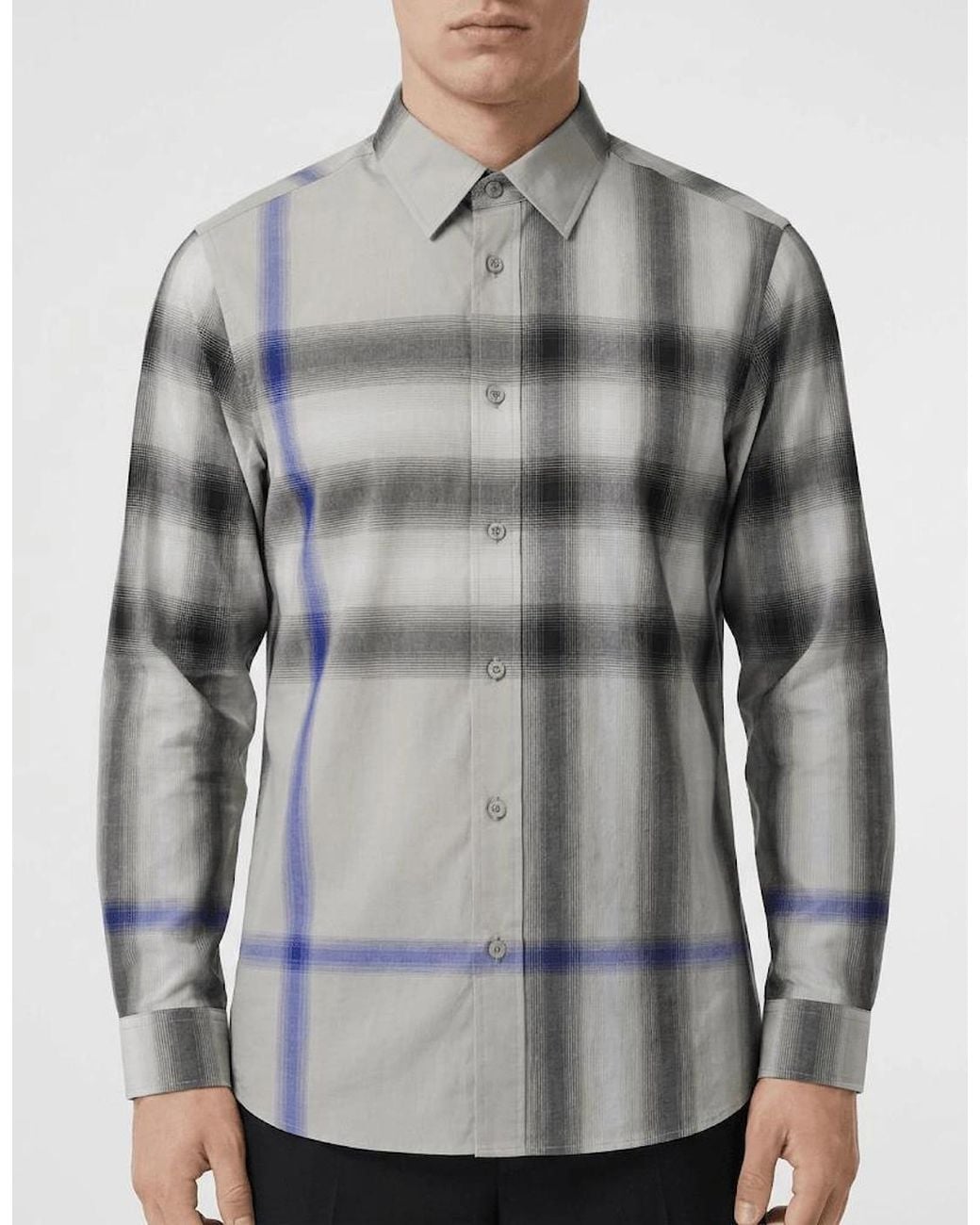 Burberry Gray Claverdon Maxi Check Cotton Shirt for men