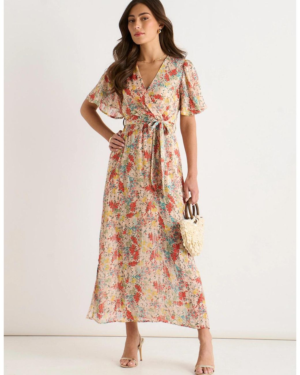 Gini London Multicolor Floral Jacquard Chiffon Midi Dress