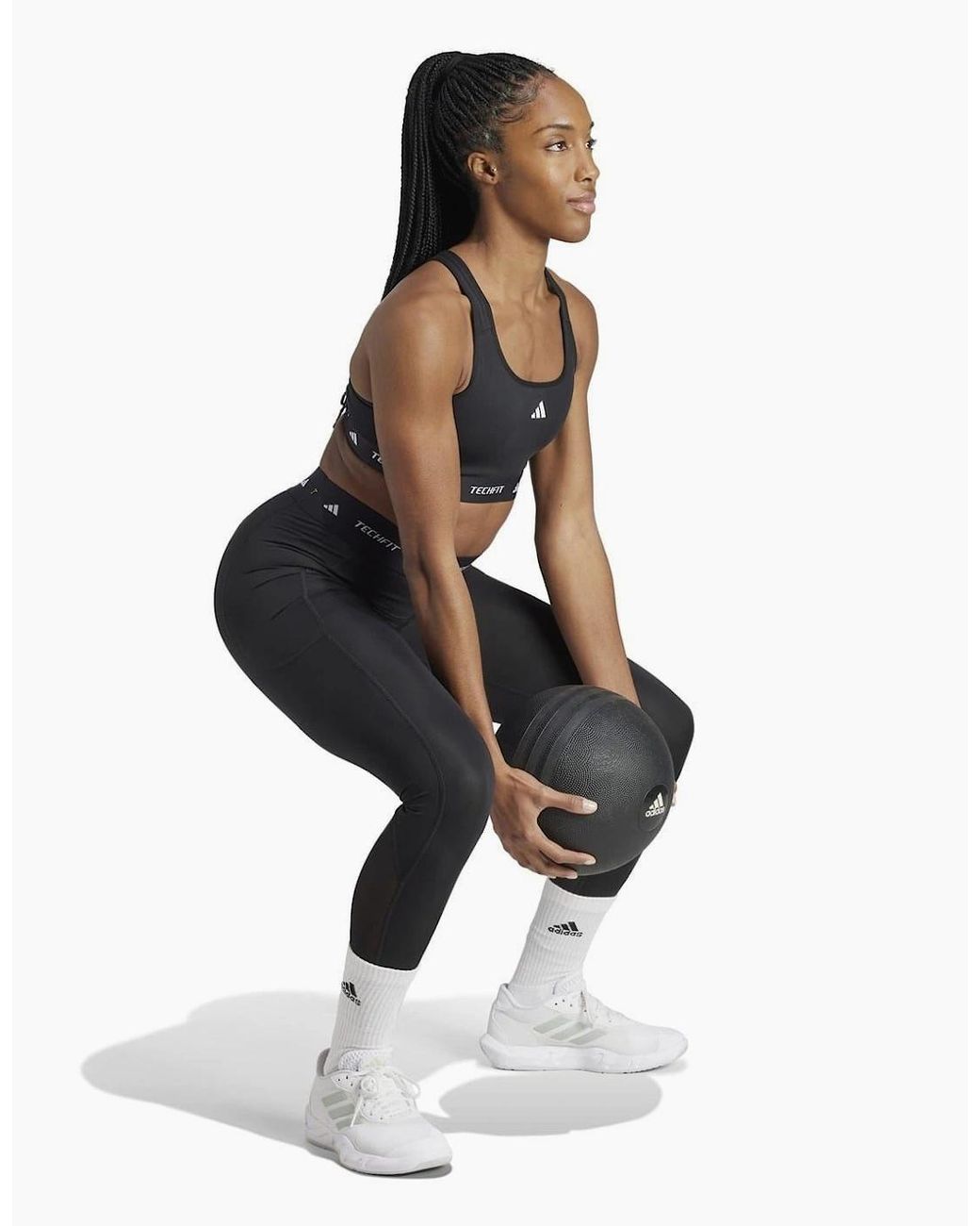 Adidas Black Crew Neck Compression Fit Cropped Bra