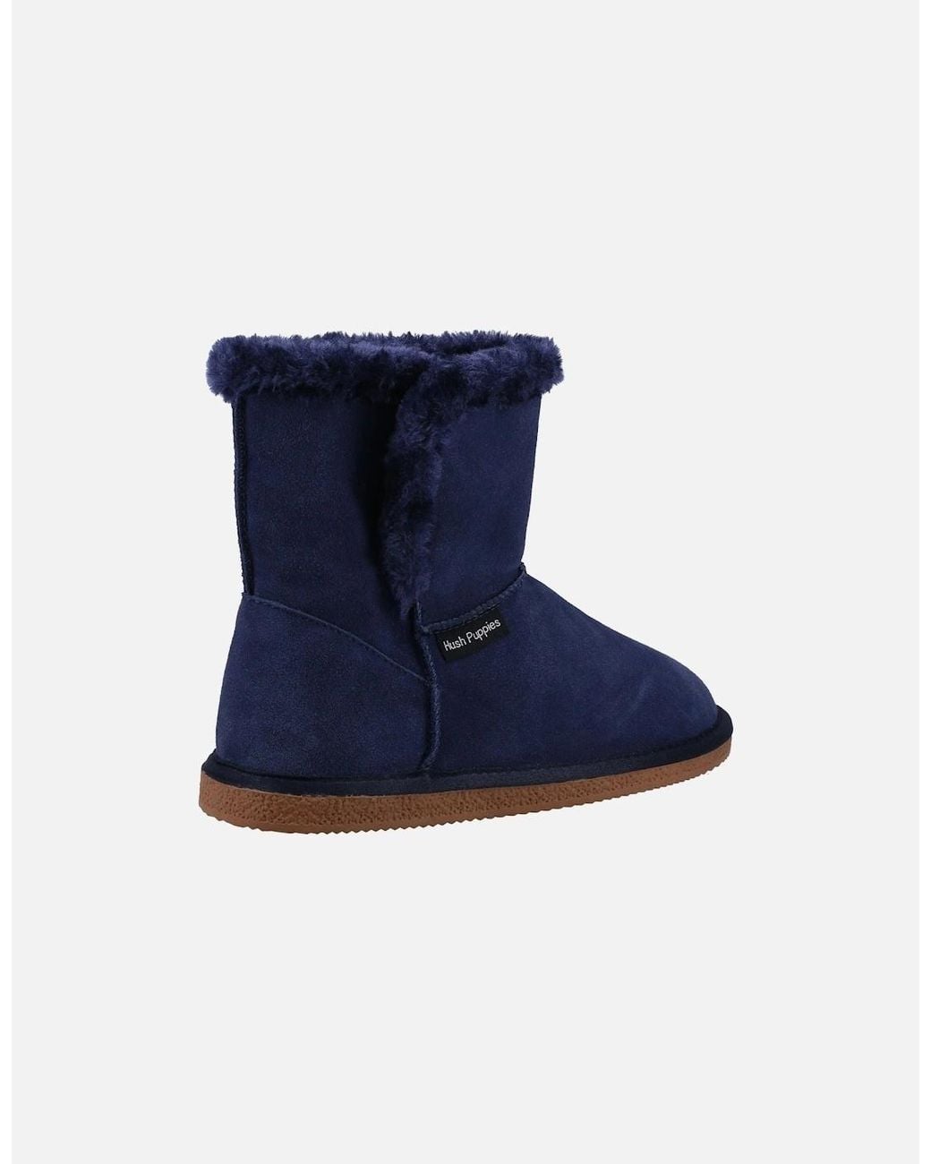 Hush Puppies Blue Ashleigh Suede And Faux Fur Slippers
