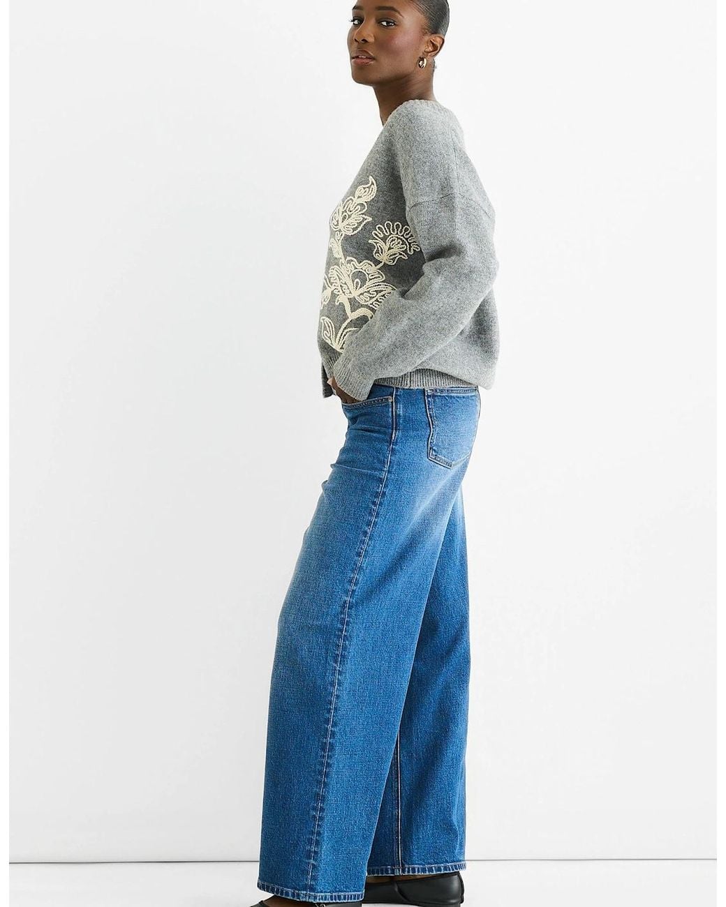 Gini London Blue Floral Appliqué Wool Mix Cardigan