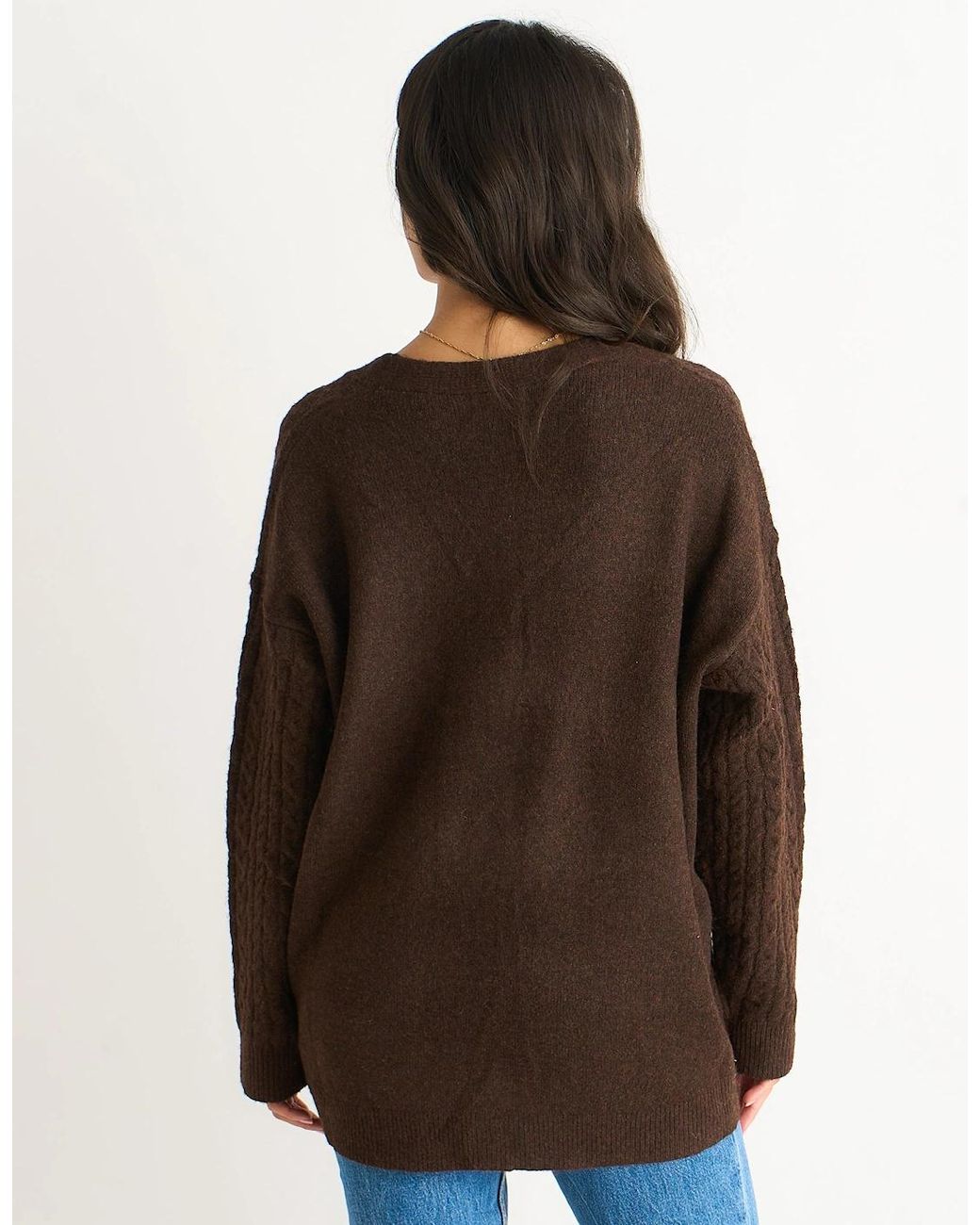 Gini London Brown Textured Knit Long Sleeve Pocket Cardigan