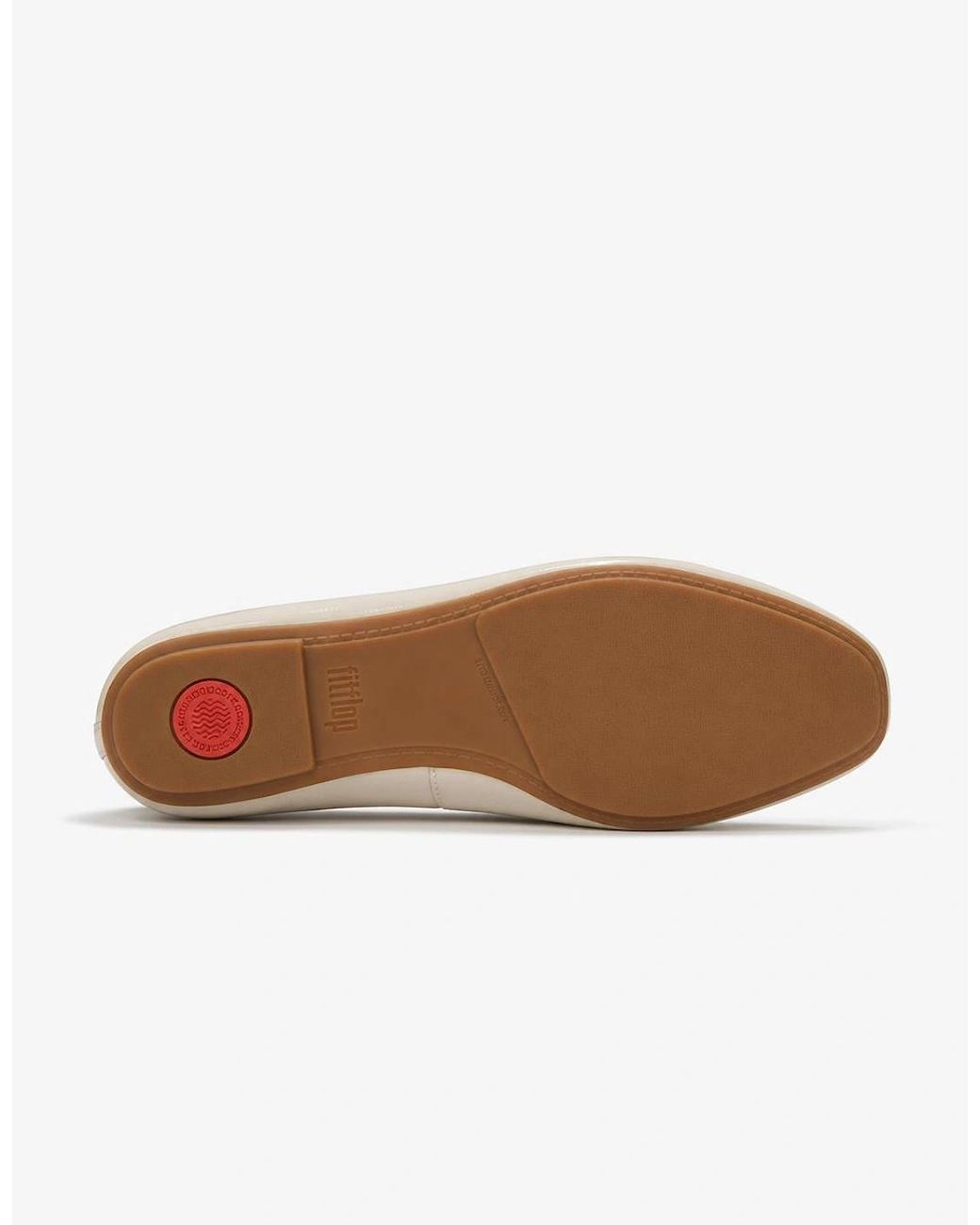 Fitflop Natural Delicato Bow Textured Patent-Leather Ballerina Shoes Hazy Taupe