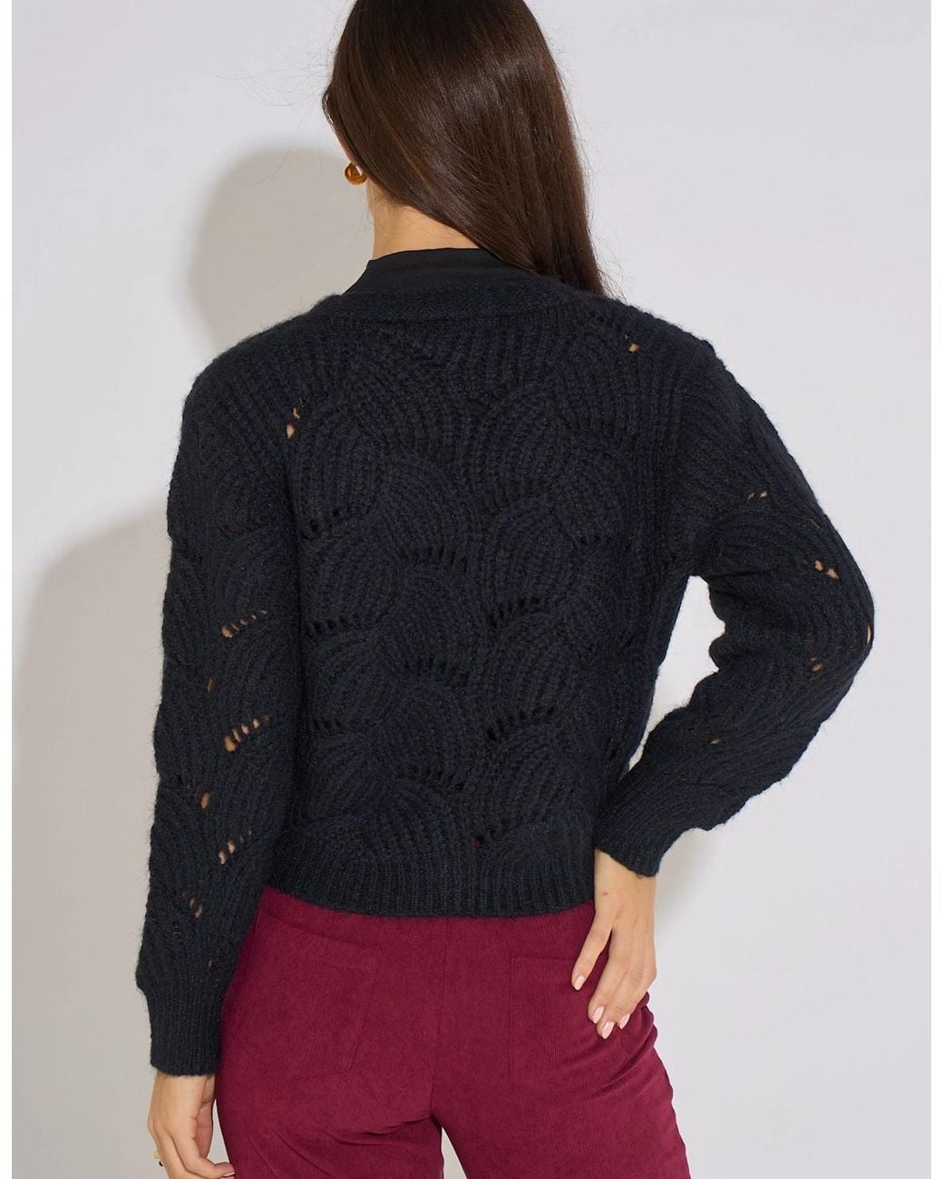 Gini London Multicolor Pointelle Long Sleeves Cardigan