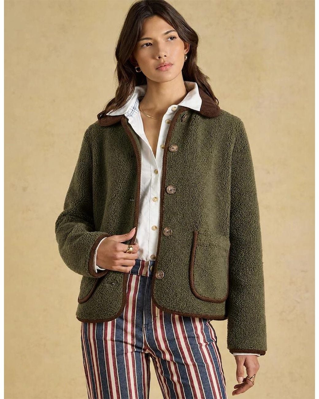 Joules Green Sadie Short Track Jackets Khaki