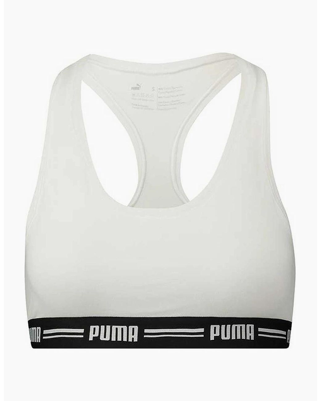 PUMA White Striped Logo Racerback Bra Top