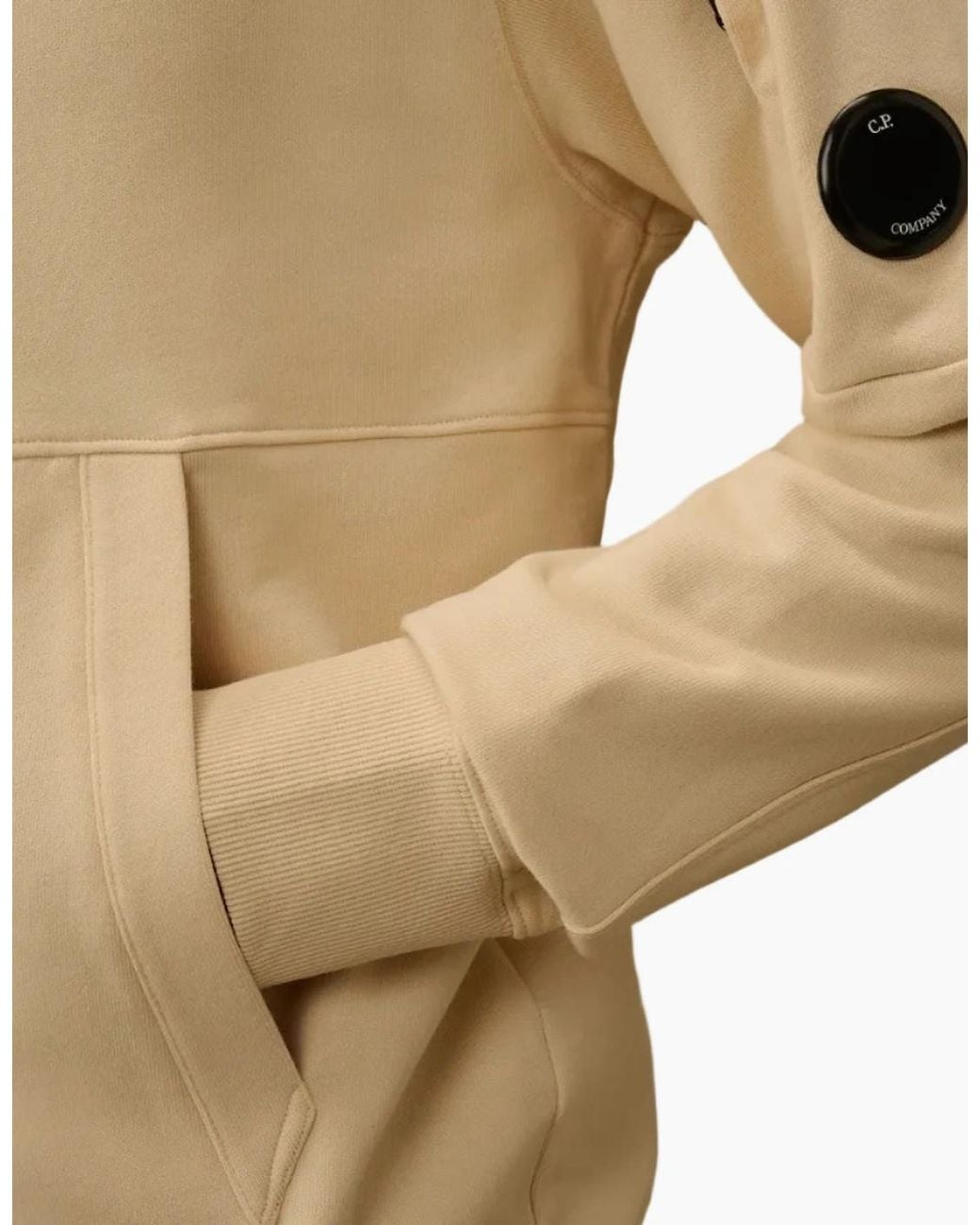 C P Company Natural Diagonal Raised Fleece Lens Hoodie for men