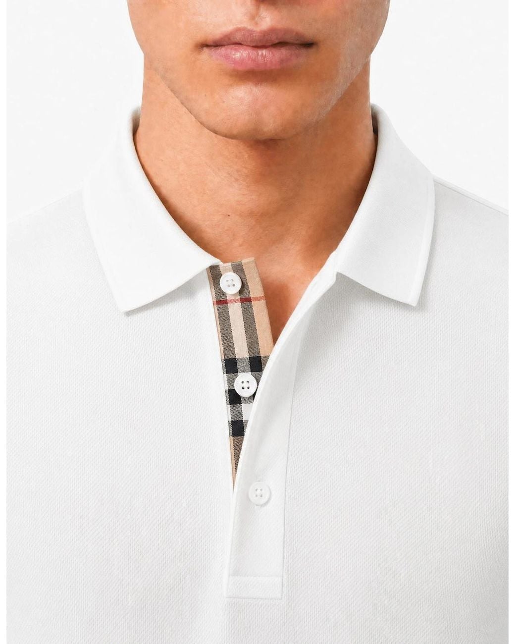 Burberry White 'Hartford' Check Placket Polo for men