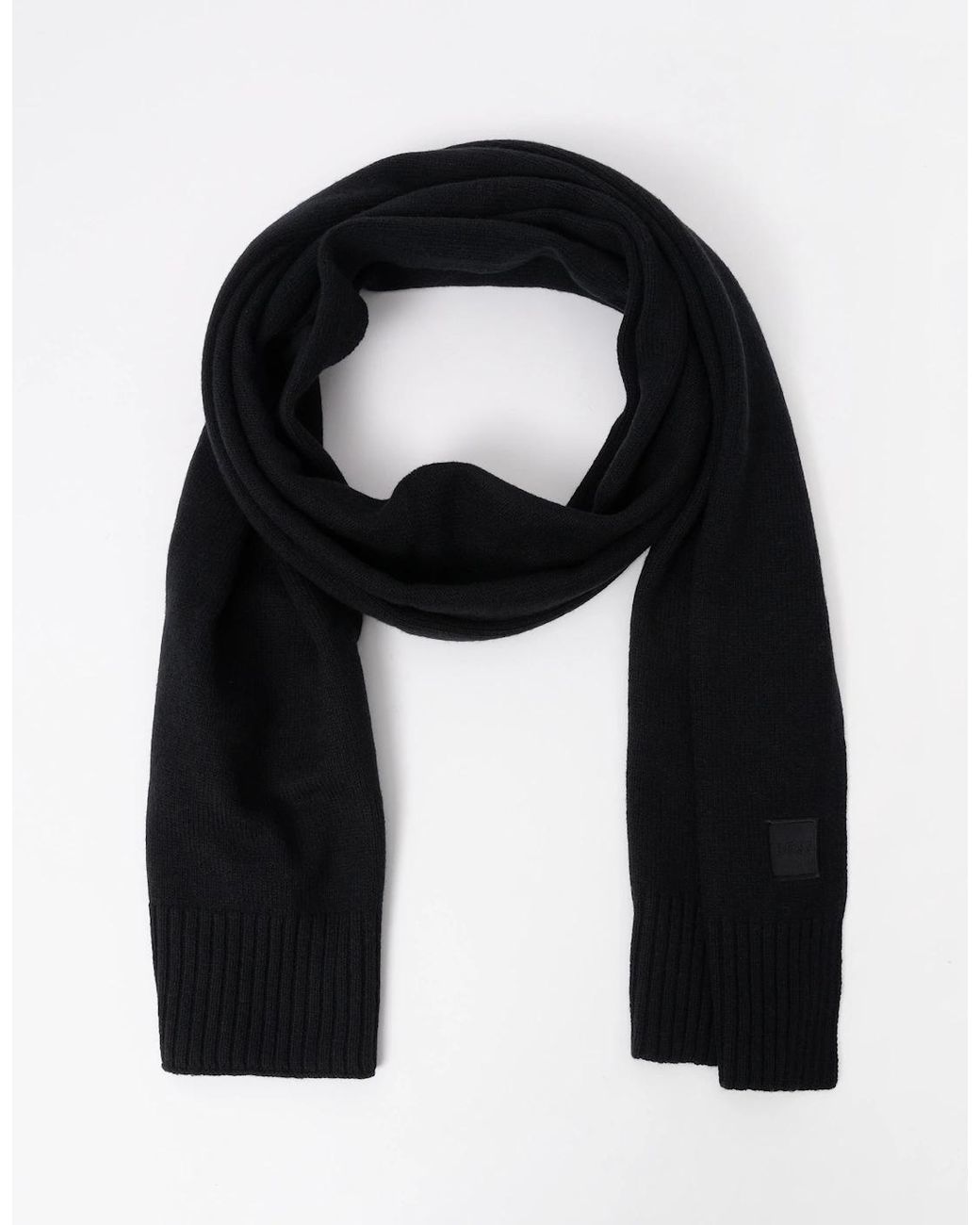 Boss Black Boss Akaio R Plain-Knit Scarf With Woven Logo Badge for men