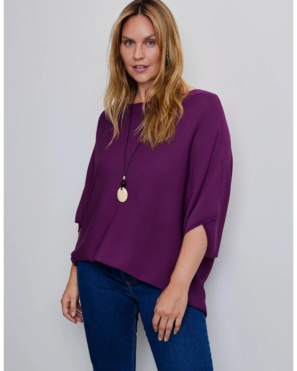 Live Unlimited London Purple Plum Batwing Knitted Jumper