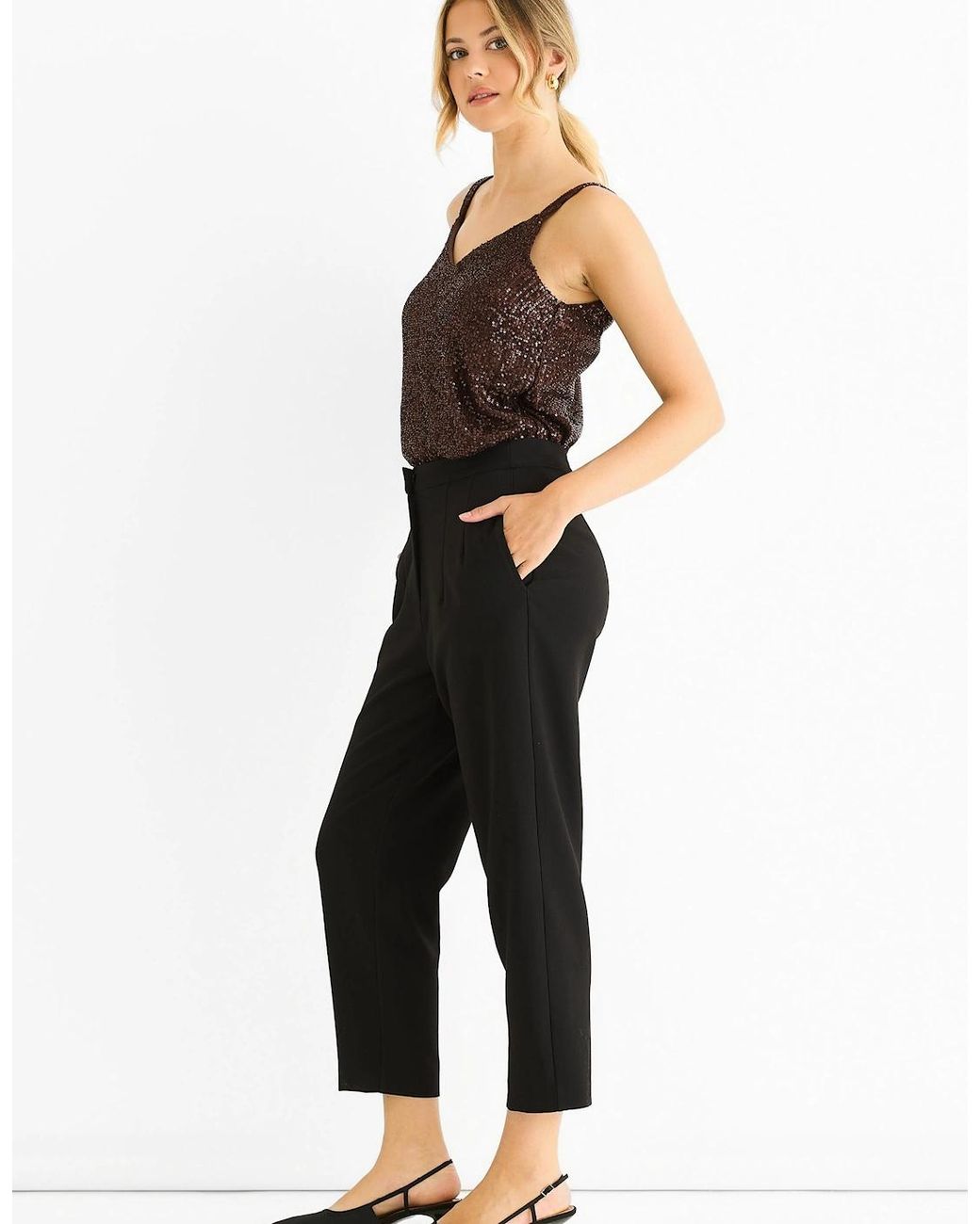 Gini London Black Ankle Grazer Cigarette Tailored Trousers