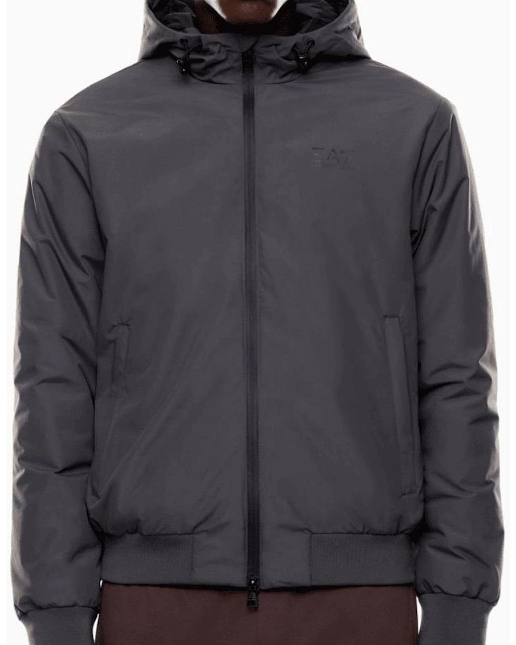 EA7 Gray Technical Fabric Hooded Bomber Jacket for men