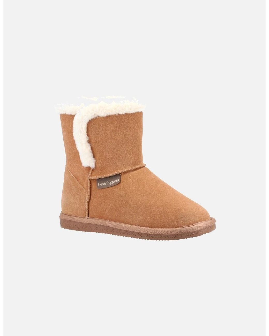 Hush Puppies White Ashleigh Suede And Faux Fur Tan Slippers
