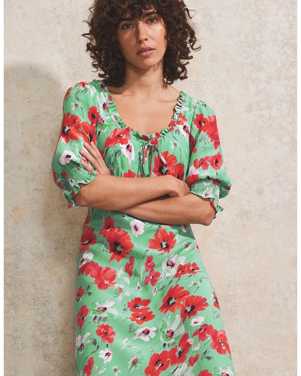 Ro&zo Red Petite And Poppy-Print Tie-Detail Dress