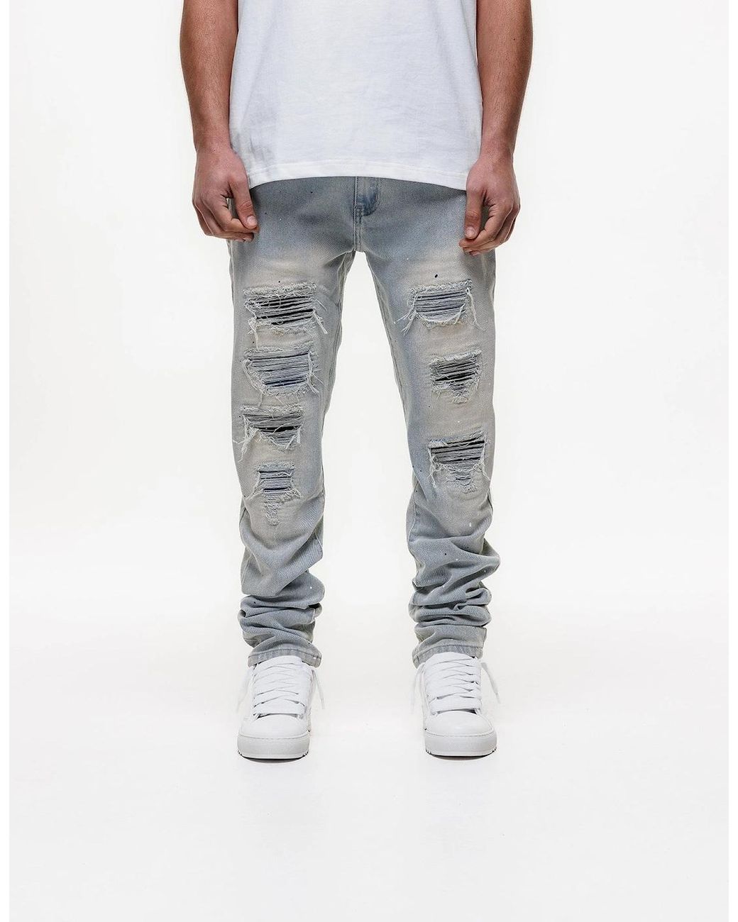 Magrit Gray Ripped Slim Jeans for men