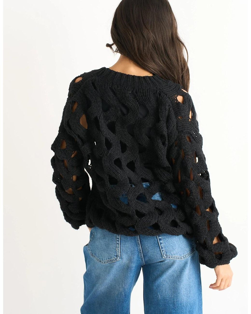 Gini London Blue Hollow Chunky Knit Cardigan