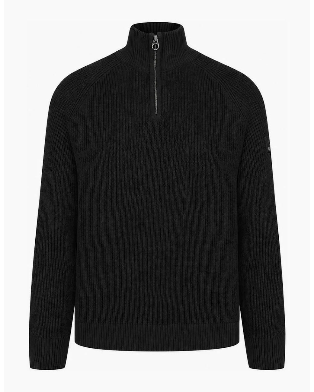 Luke 1977 Blue Watton Plated 1/4 Zip Knitted Jumper