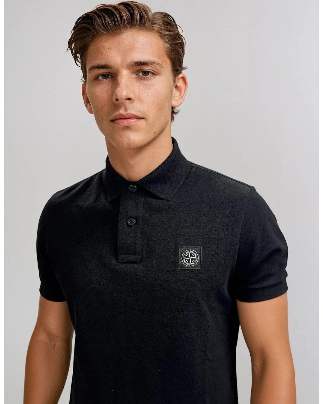 Stone Island Black Compass Logo Polo for men
