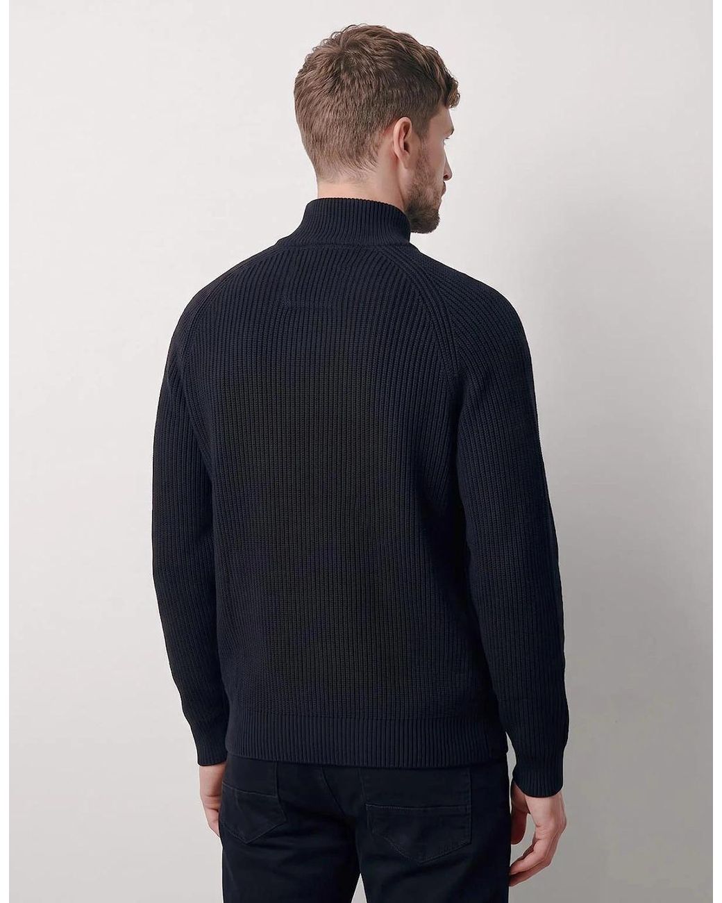 Luke 1977 Blue Watton Plated 1/4 Zip Knitted Jumper