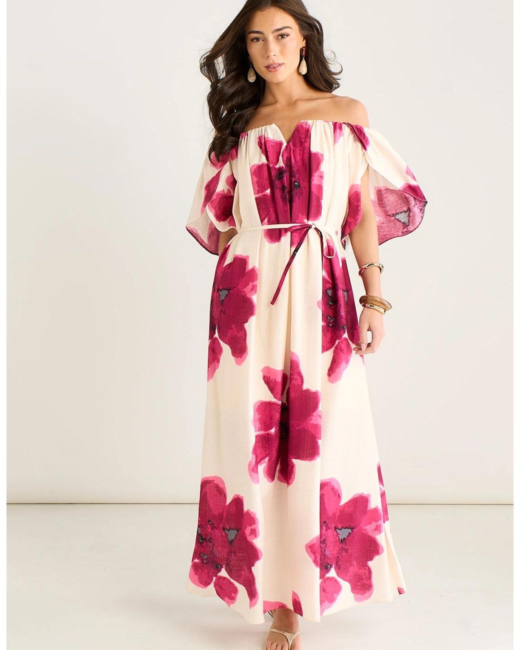 Gini London Pink Bardot Trapeze Maxi Dress