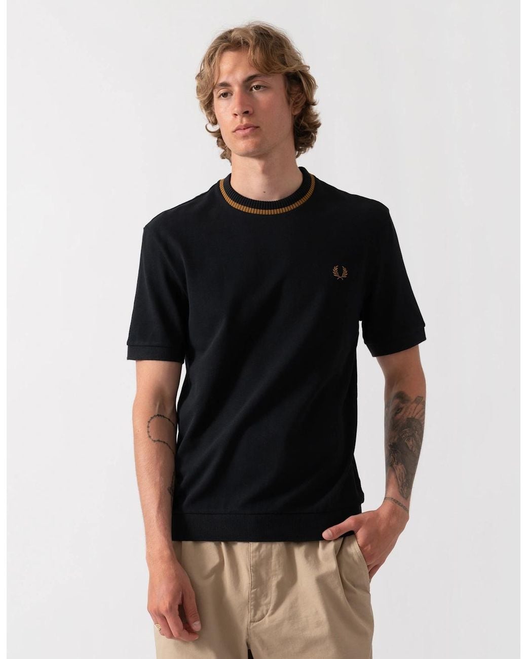 Fred Perry Black Crew Neck Pique T-Shirt for men