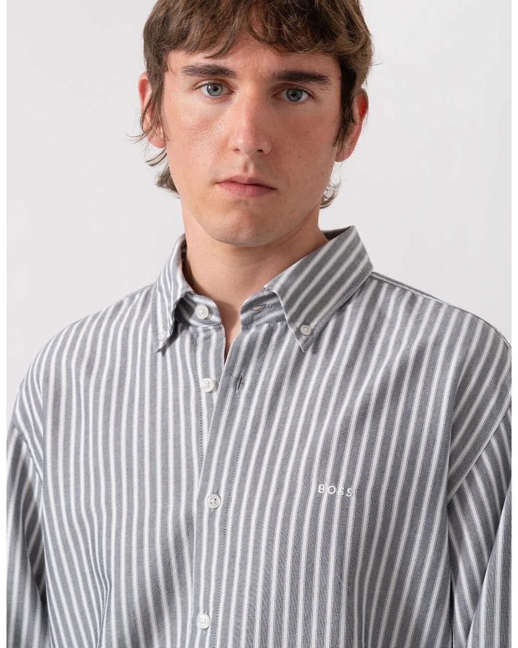Boss Gray Boss Ricoplus Long Sleeve Oxford Shirt for men