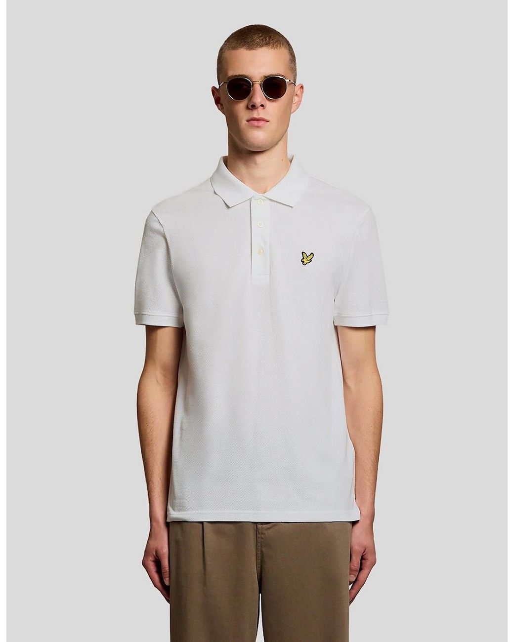 Lyle & Scott White Textured Jacquard Polo Shirt for men
