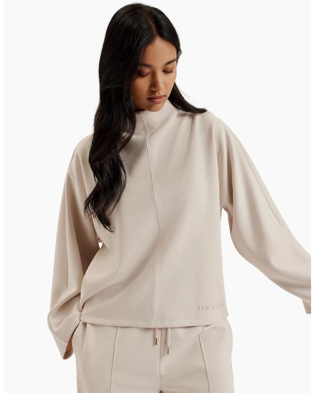 Ted Baker Natural Kenseyy Cupro Funnel Neck Sweat Ivory Jumper