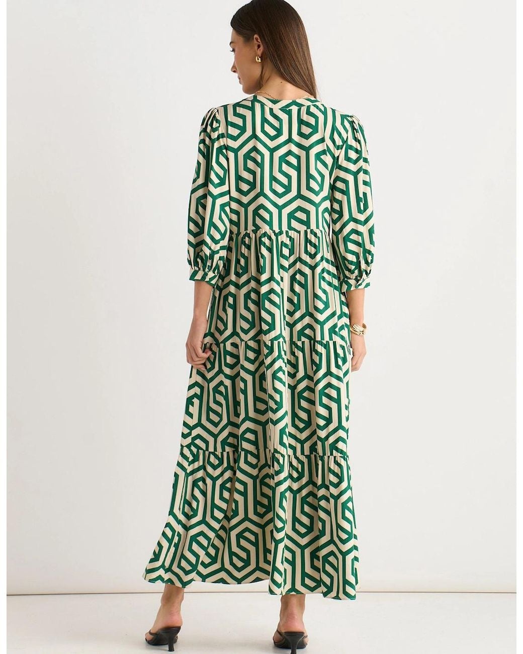 Gini London Geo Print Smock Midi Dress in Green | Lyst UK