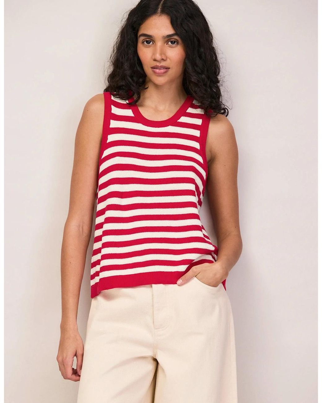 Ro&zo Red Stripe Cotton Knit Shell Top