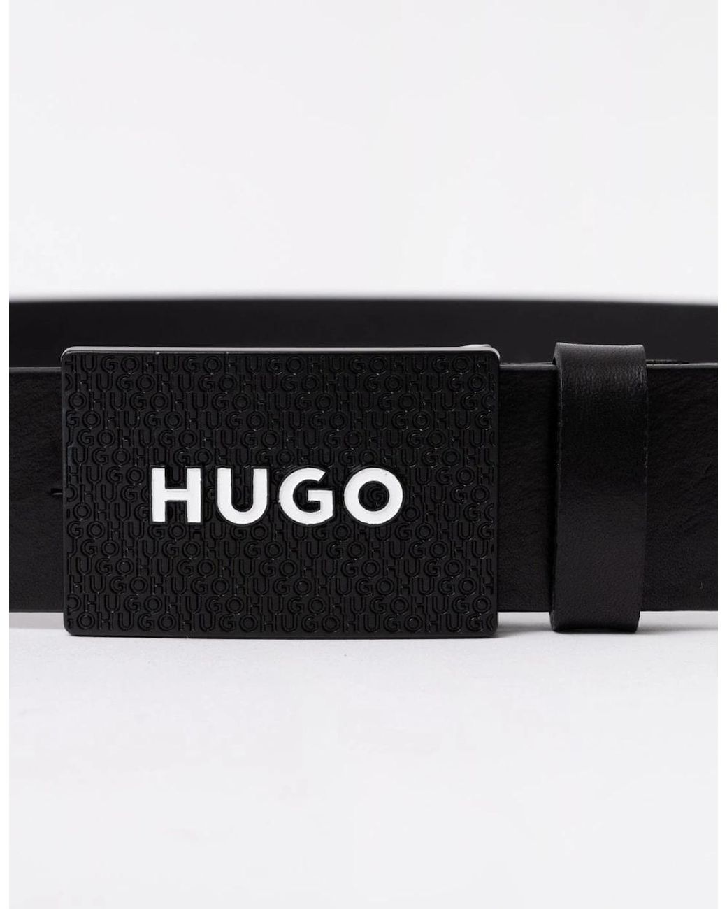 Boss Black Hugo Gilao Matte Leather Belt With Branded Plaque Buckle for men