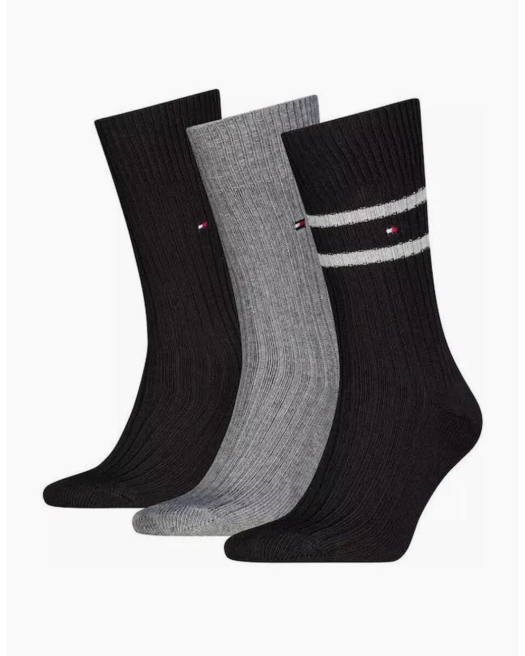 Tommy Hilfiger Black 3 Pack Giftbox Bootsock Crew Socks for men