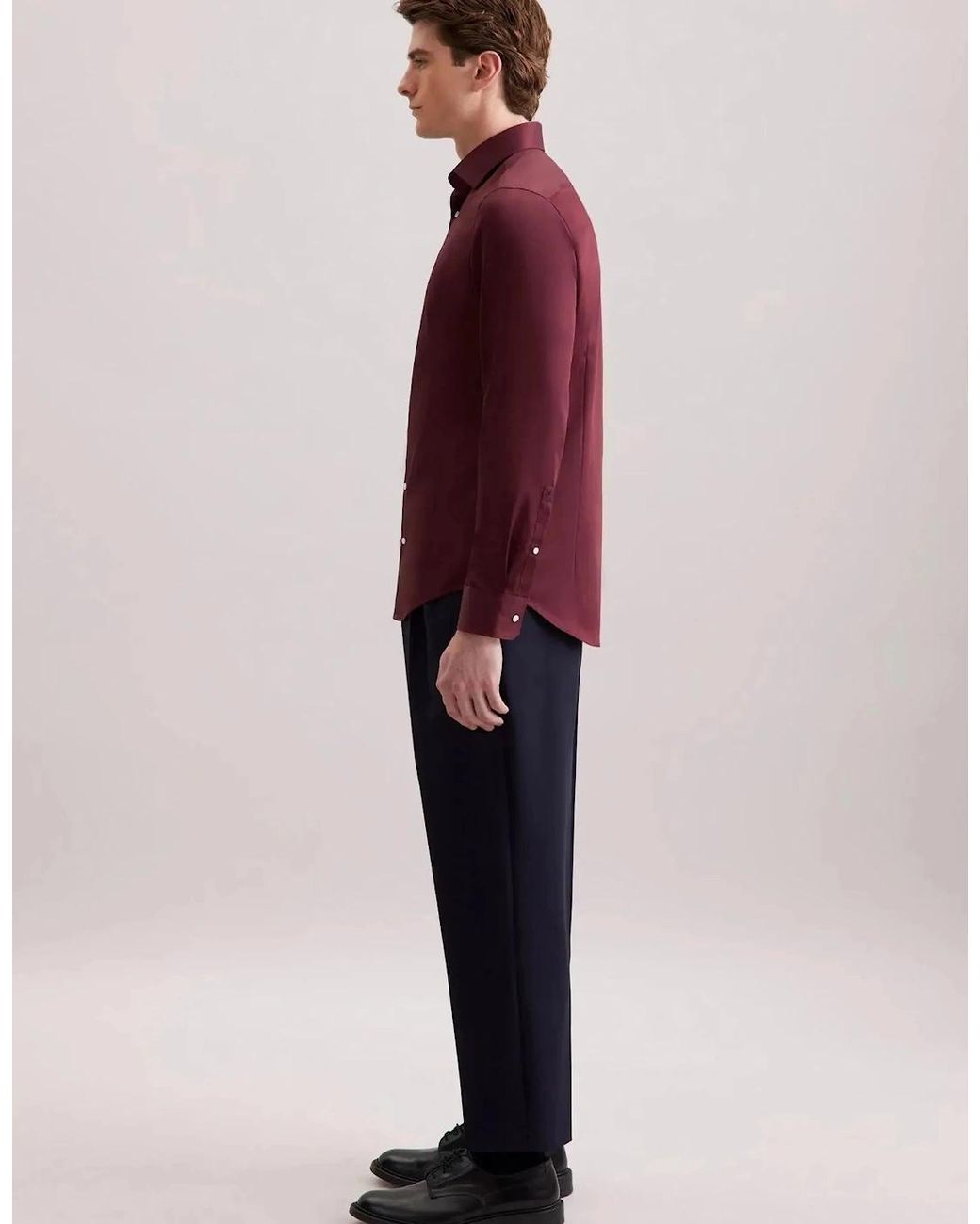 Seidensticker Red Shaped Fit Easy Iron New Kent Business Shirt Burgundy for men