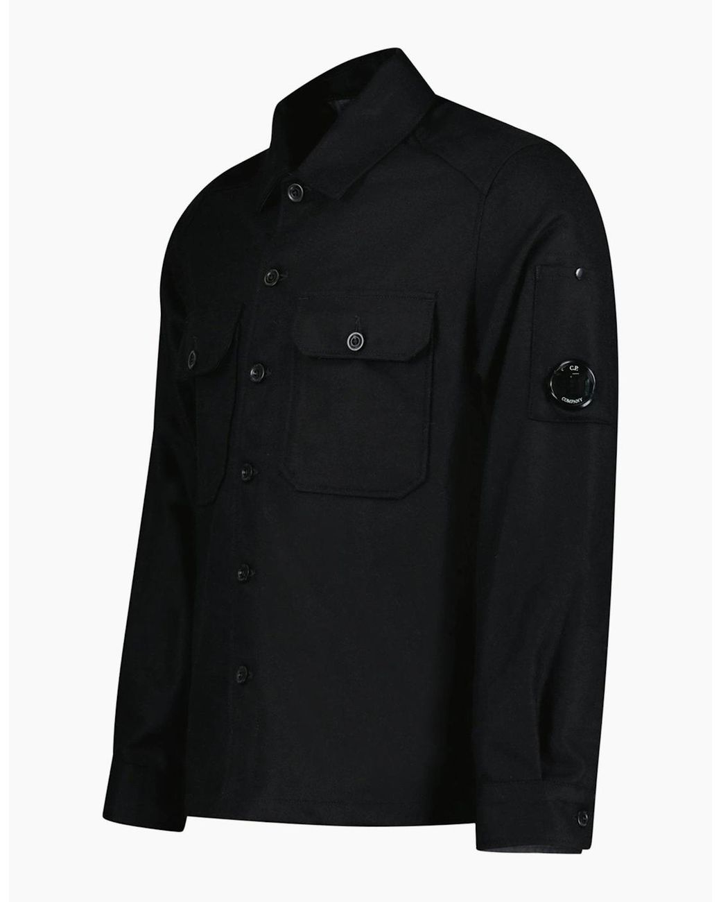 C P Company Black Felt Lens Overshirt for men