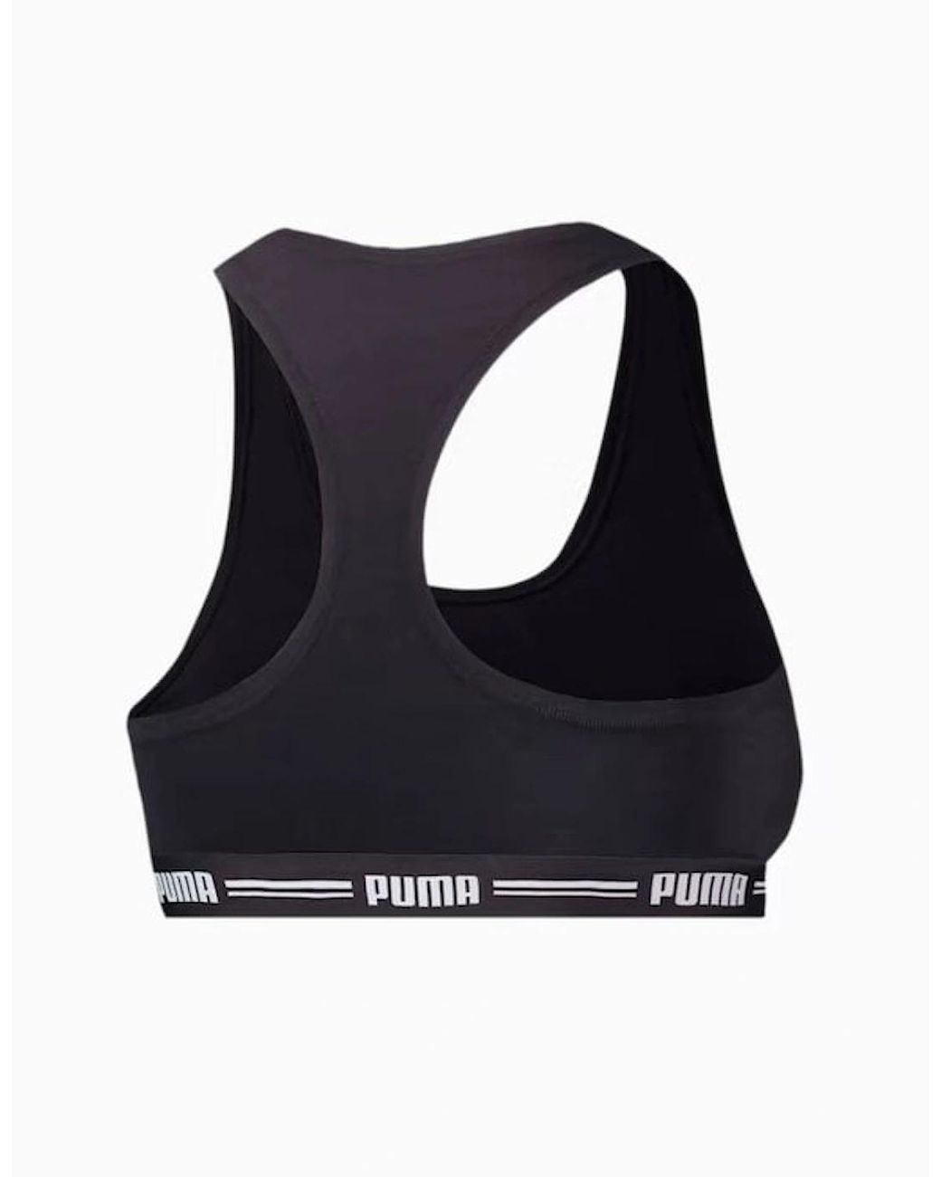 PUMA Black Striped Logo Racerback Bra Top