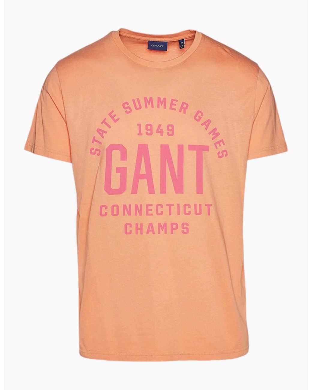 Gant Pink T Shirt Crew Neck Short Sleeve Summer Printed Cotton Tee Casual Top for men