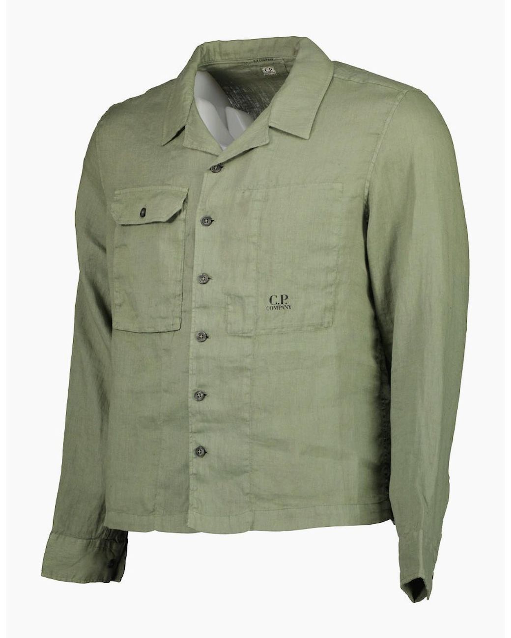 C P Company Green Long Sleeve Linen Overshirt for men