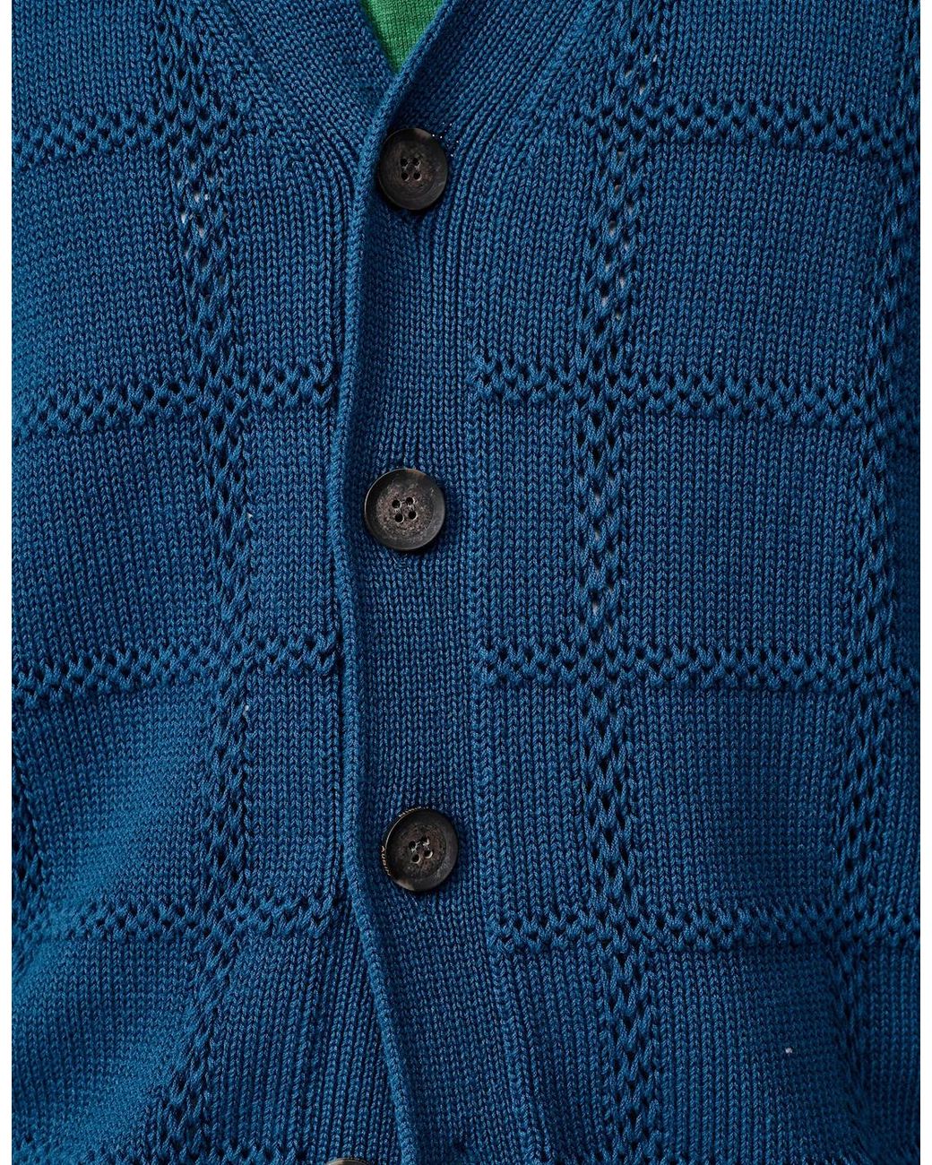 aubi Blue Rainham Cotton Stitch Detail Cardigan for men